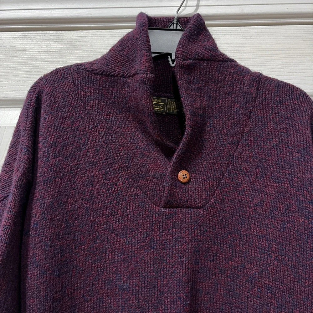 Vtg Eddie Bauer Wool Blend Sweater Mens Large Burgundy Blue Long Sleeve Pullover